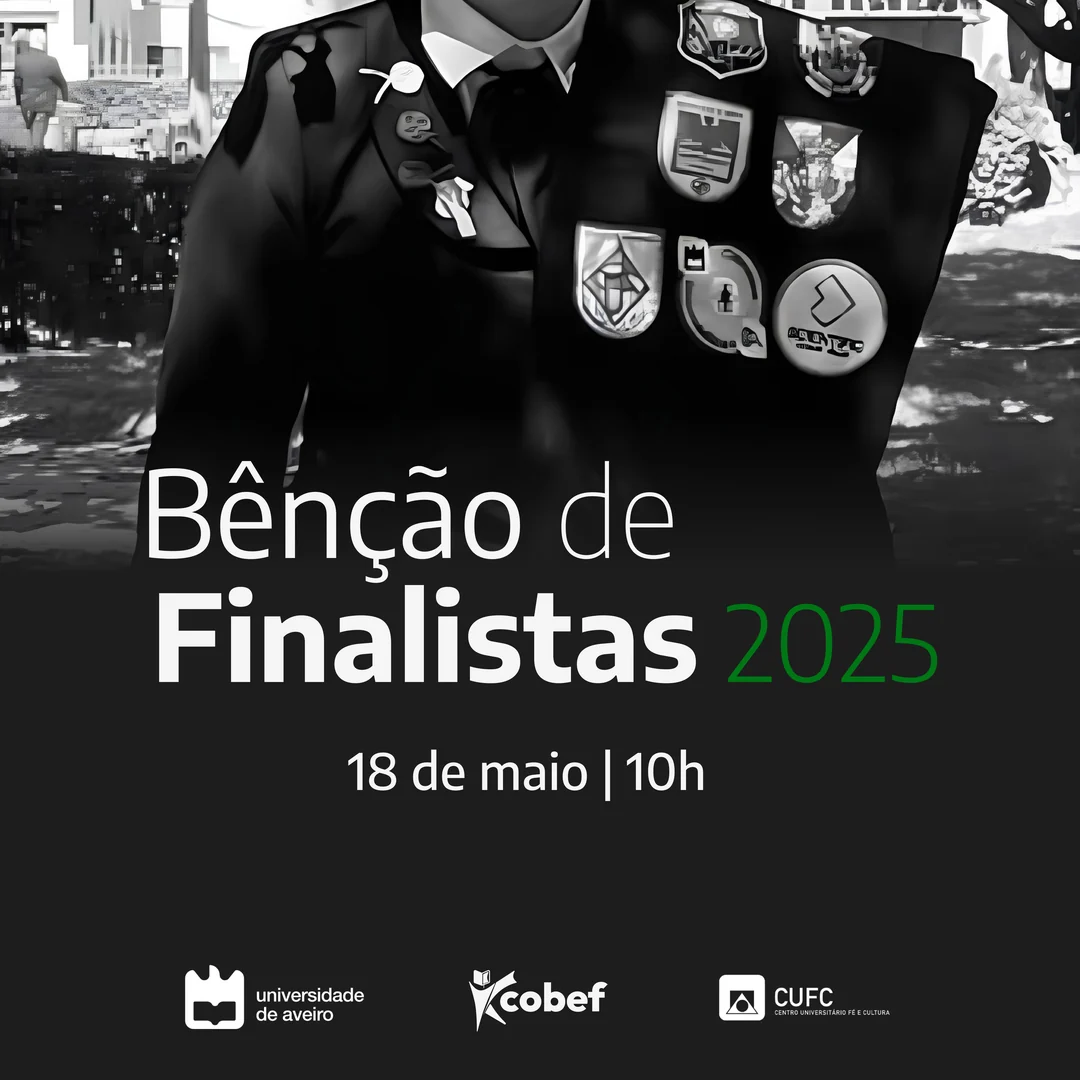 Post announcing the Blessing of Finalists 2025 on 18 May at 10am, over a black and white photo of a student in academic dress